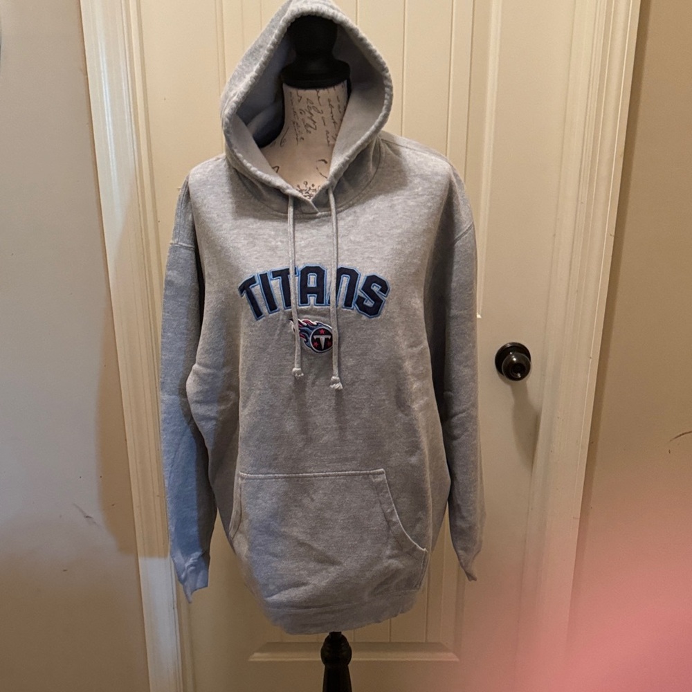 Reebok Gray Titans Pullover Hoodie with Blue Lettering